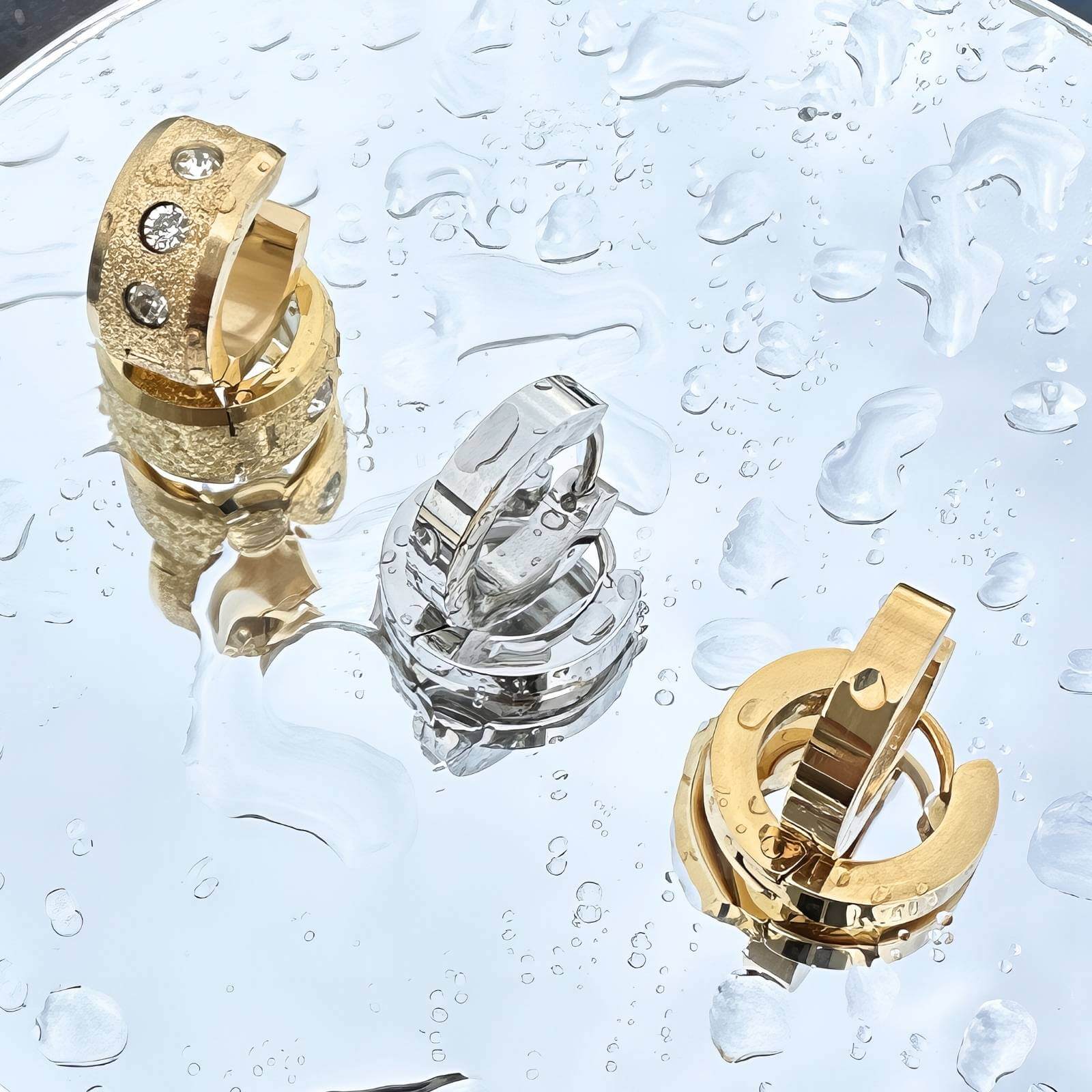 Classic Silver Hoop Earrings, 18K Gold Plated Steel