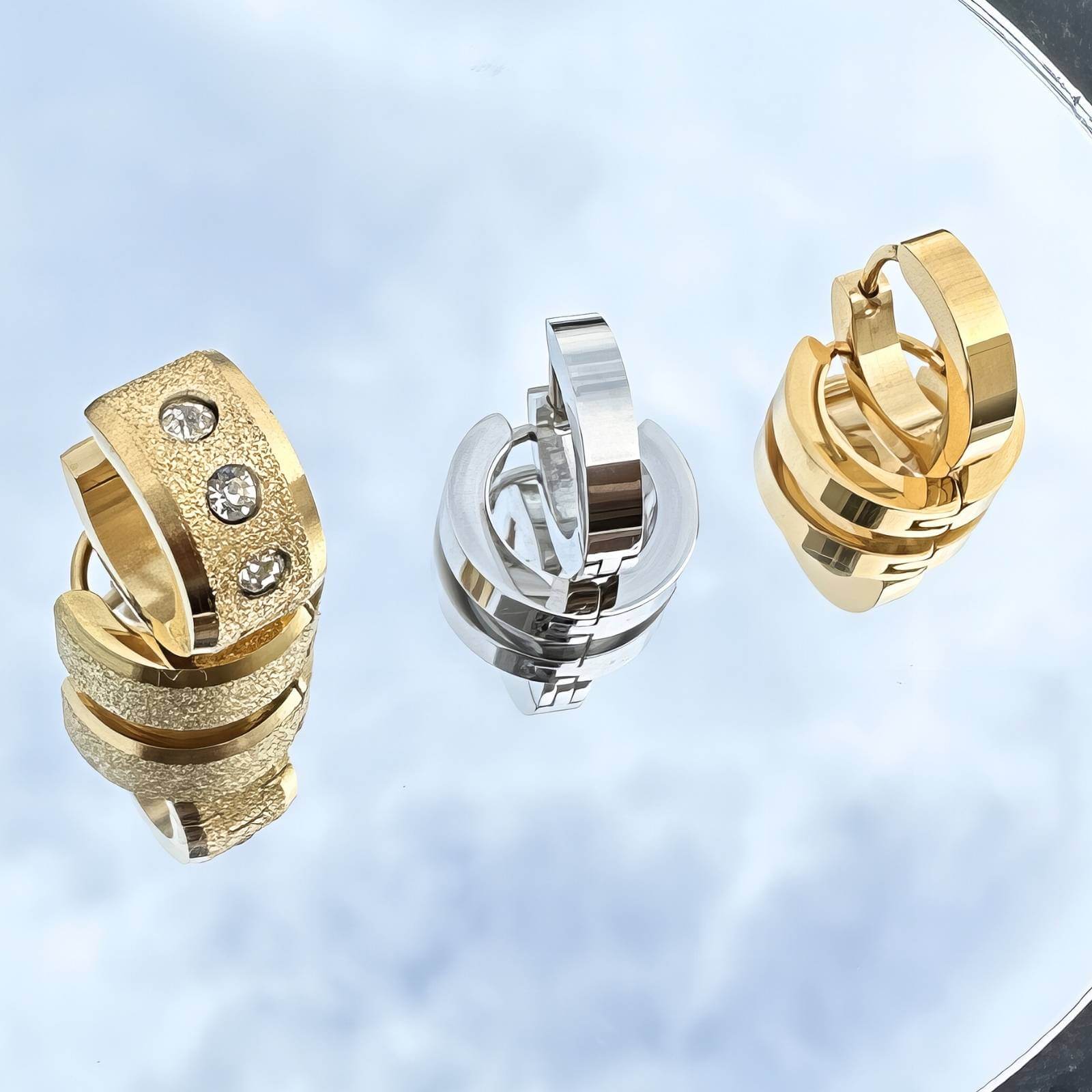 Classic Silver Hoop Earrings, 18K Gold Plated Steel