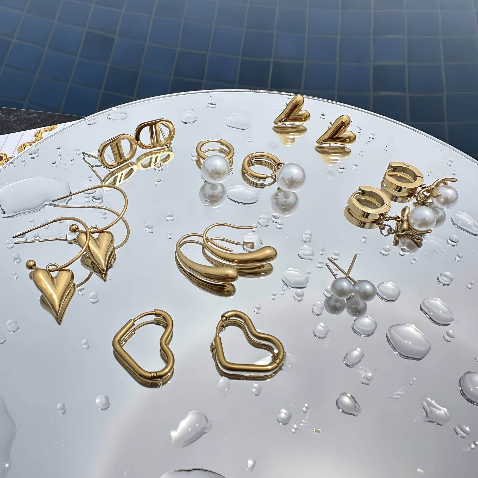 Hearts Earrings, 18K Gold Plated Steel
