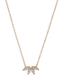 Gold necklace with a leaf-shaped pendant on a white background