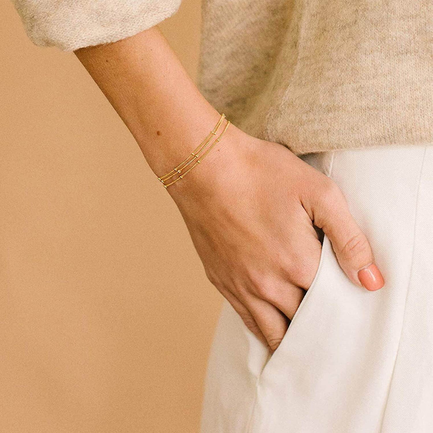 Triple Layer Gold Bracelet – 18K Plated with Crystal back Drop