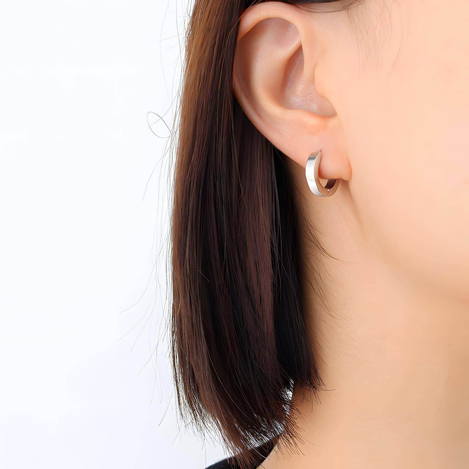 Classic Silver Hoop Earrings, 18K Gold Plated Steel