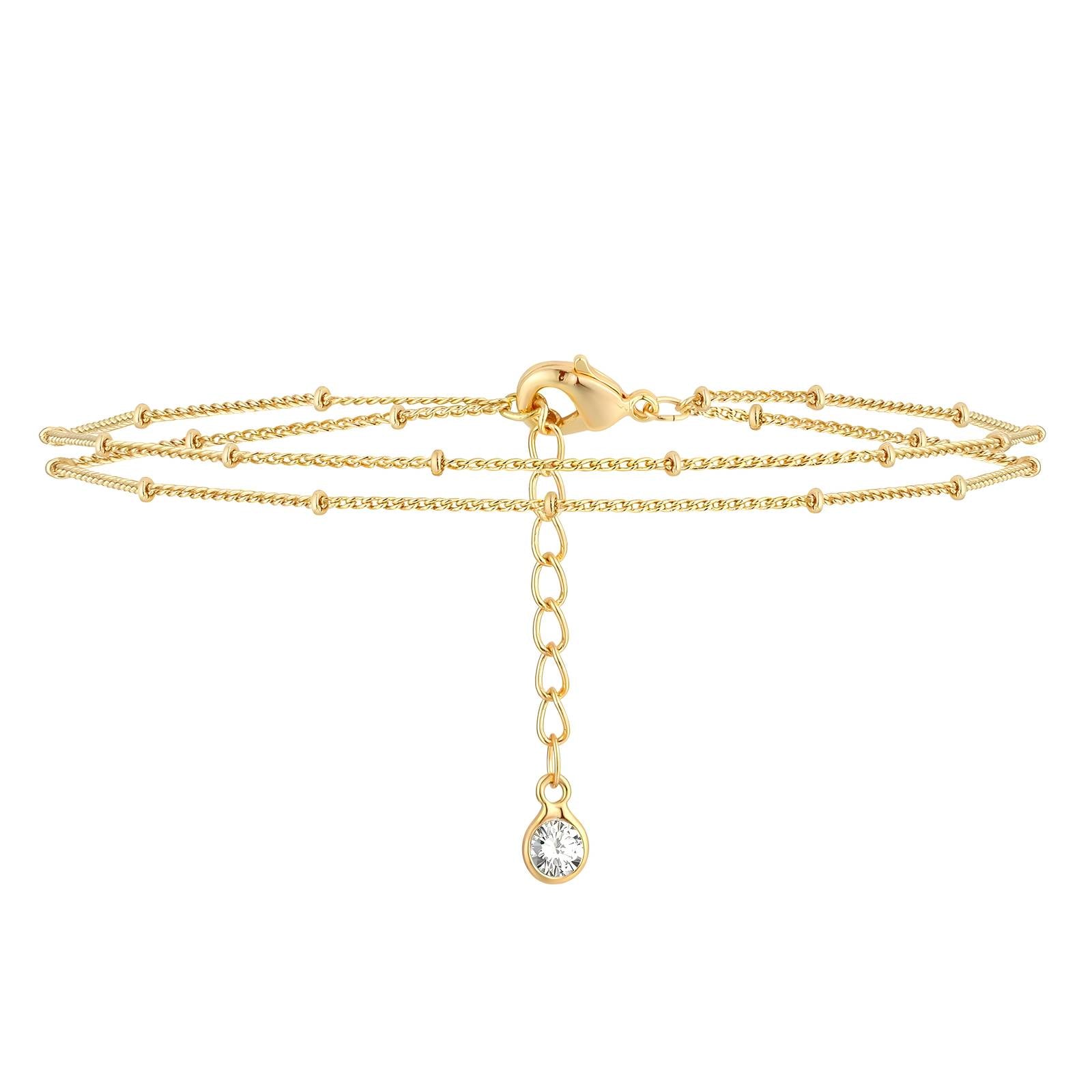 Layered Gold Chain Bracelet – 18K Plated with Drop Charm