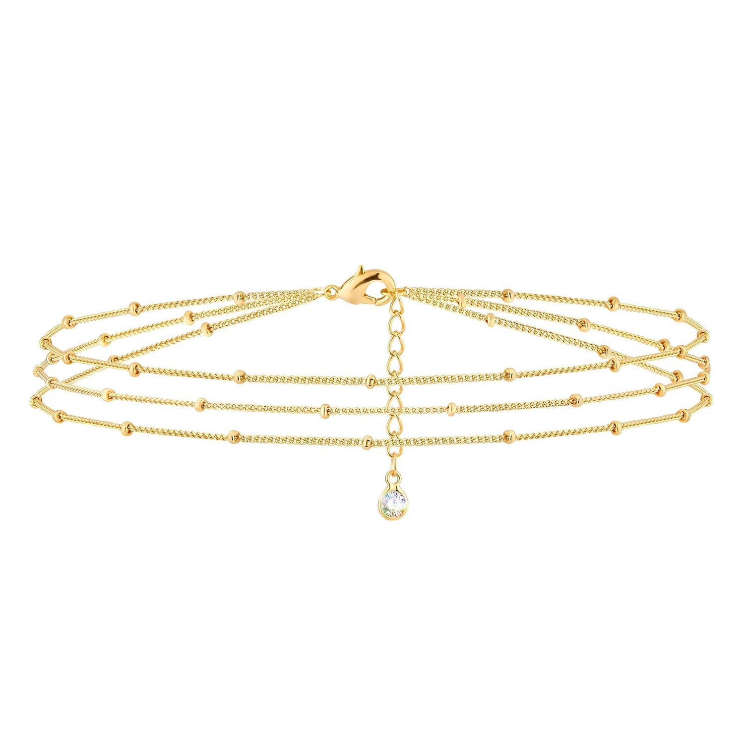 Triple Layer Gold Bracelet – 18K Plated with Crystal back Drop