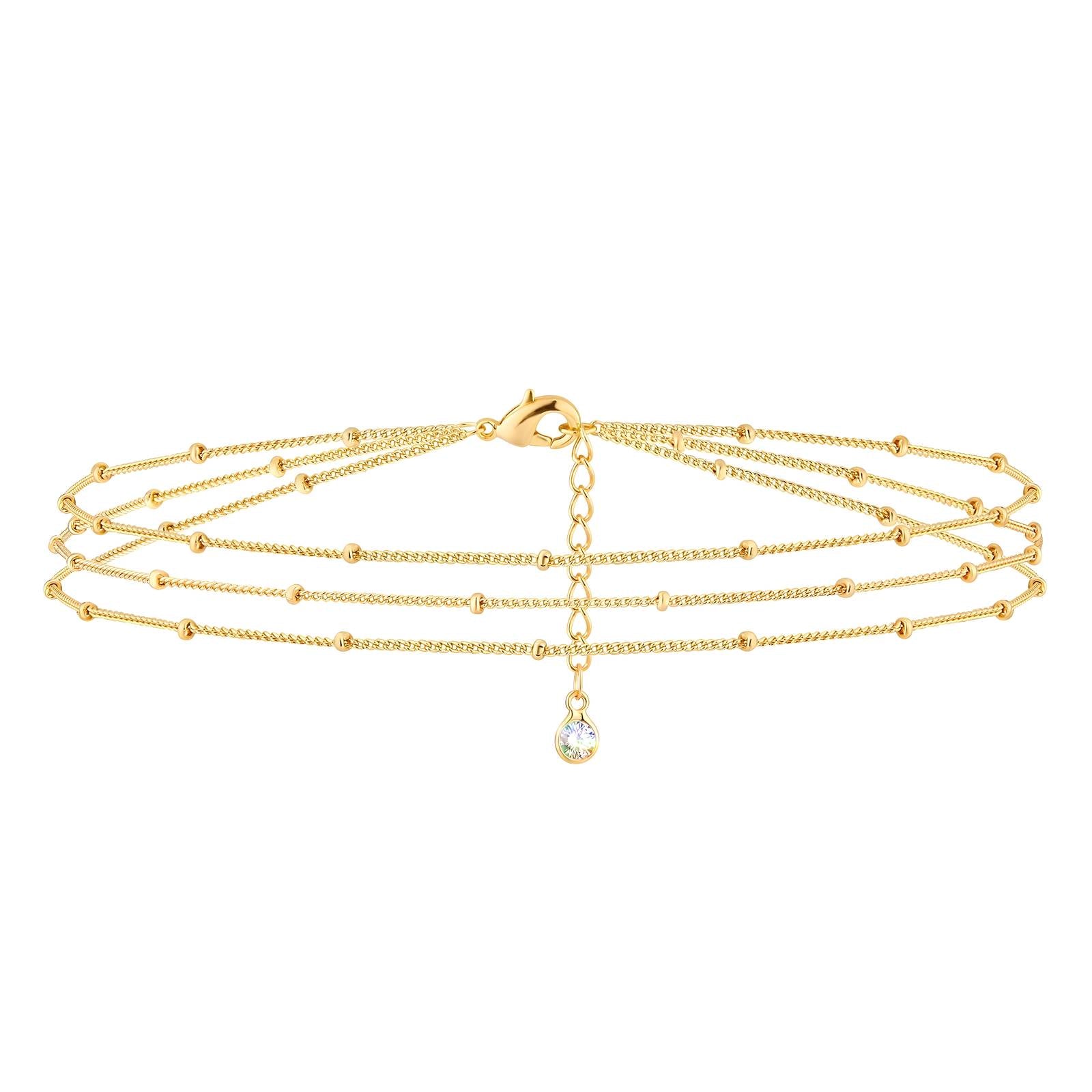 Triple Layer Gold Bracelet – 18K Plated with Crystal back Drop