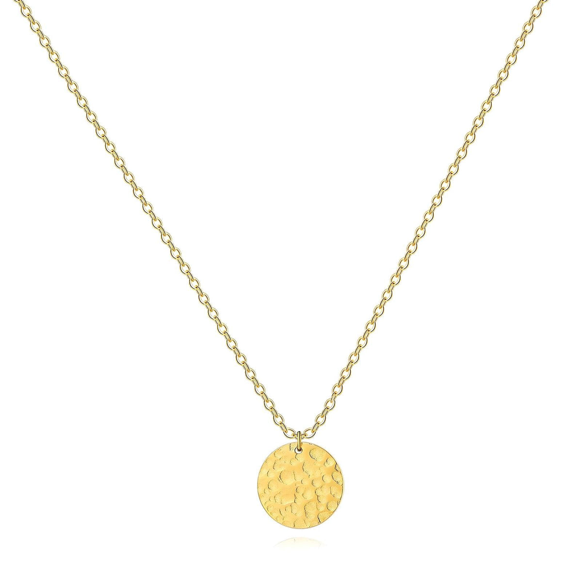Hammered disc gold necklace in 18K gold plated stainless steel