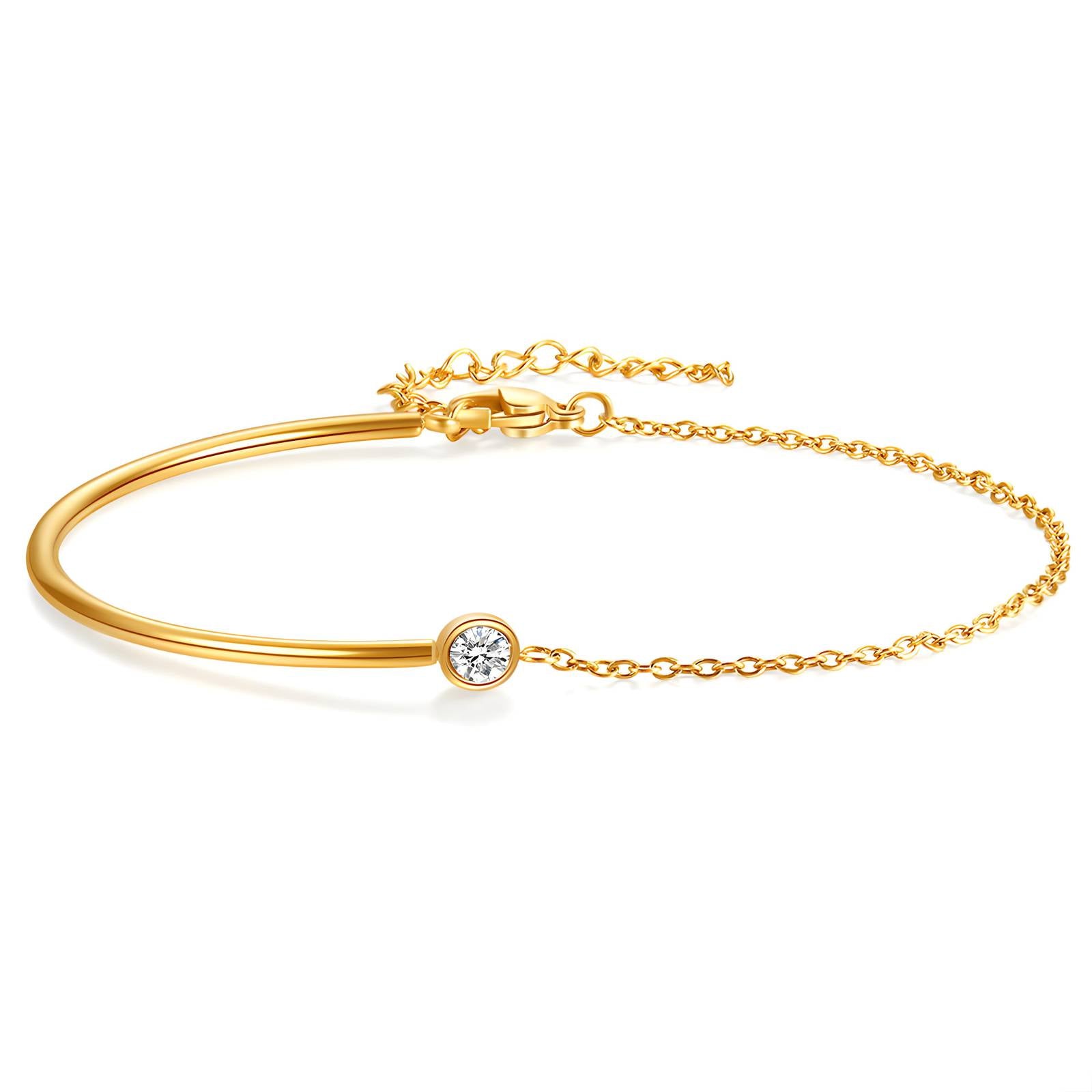 Half Bangle Chain Bracelet – 18K Gold Plated with Zirconia