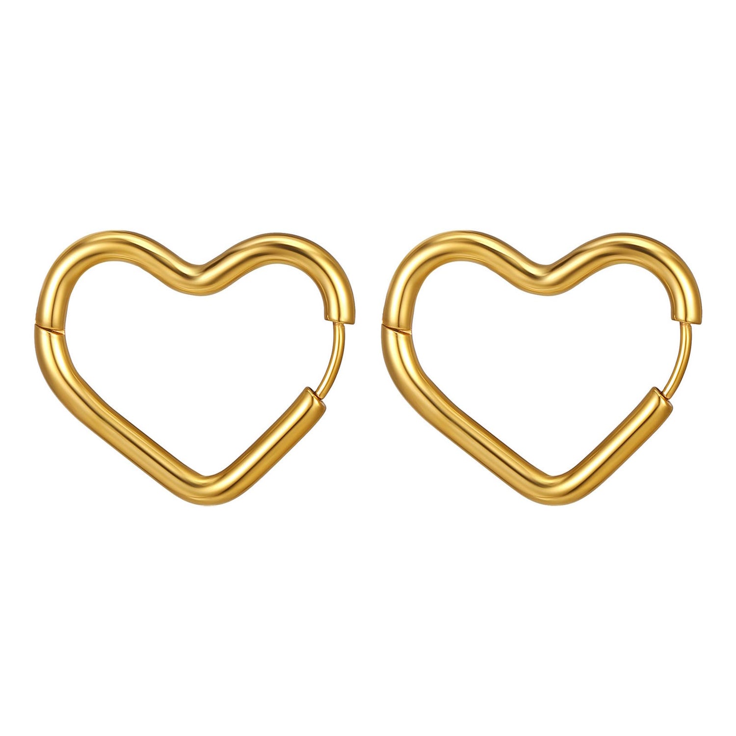 Hearts Hoop Earrings, 18K Gold Plated Steel