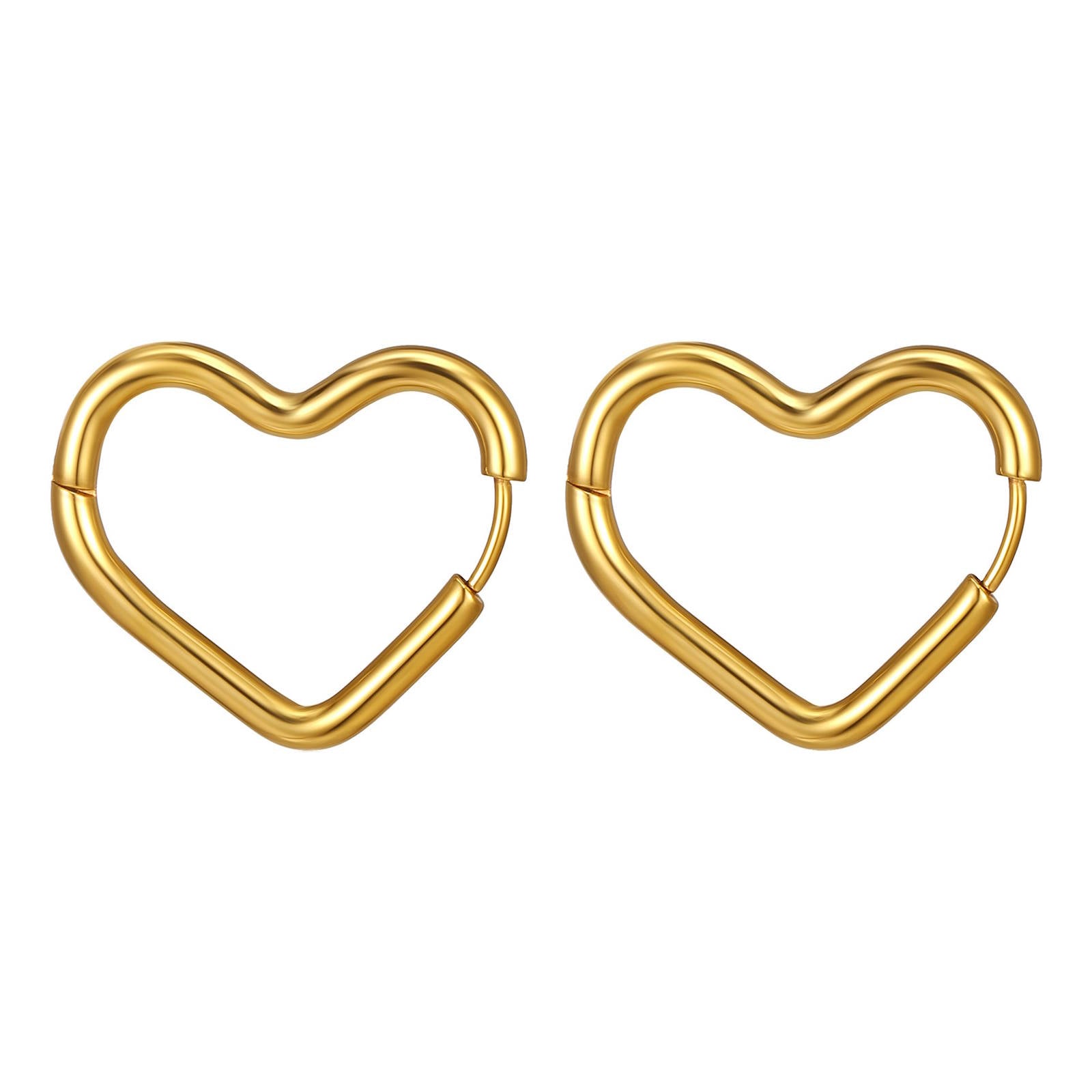 Hearts Hoop Earrings, 18K Gold Plated Steel