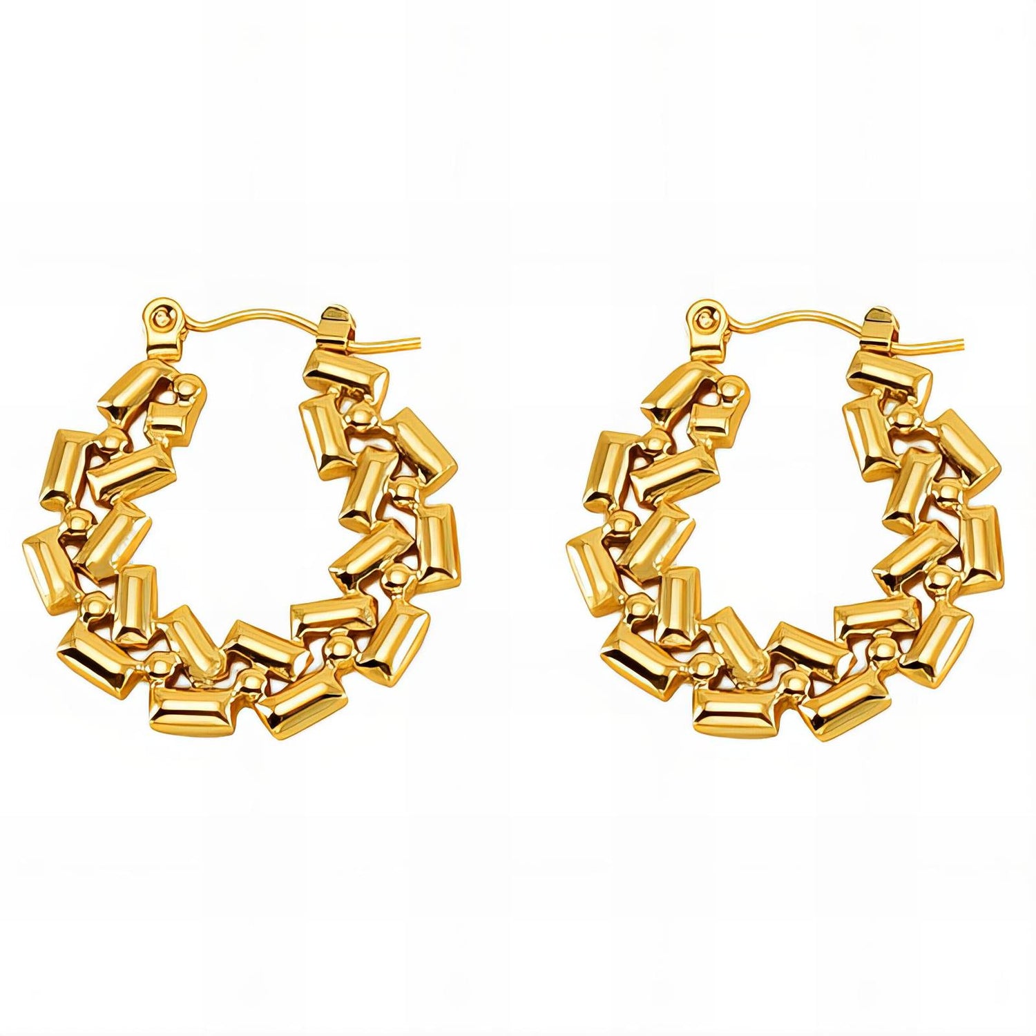 Geometric hoop Earrings, 18K Gold Plated Steel