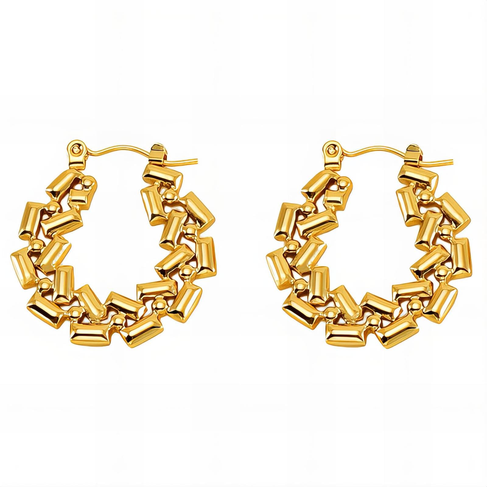 Geometric hoop Earrings, 18K Gold Plated Steel