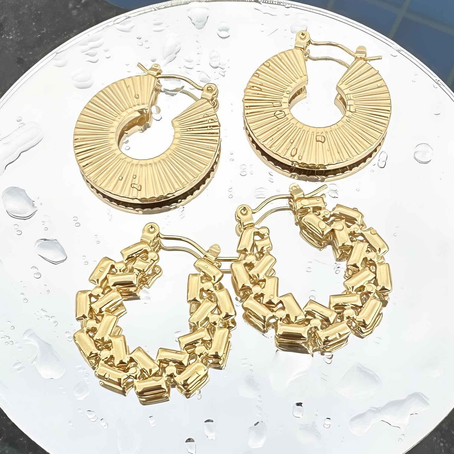 Geometric hoop Earrings, 18K Gold Plated Steel