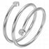 Contemporary double coil silver ring with bezel-set zirconia stones and a polished stainless steel finish
