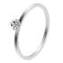 Minimal solitaire ring with thin stainless steel band and round-cut zirconia centerpiece in a claw setting