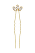 Gold hairpin with crystal-like stones on a white background