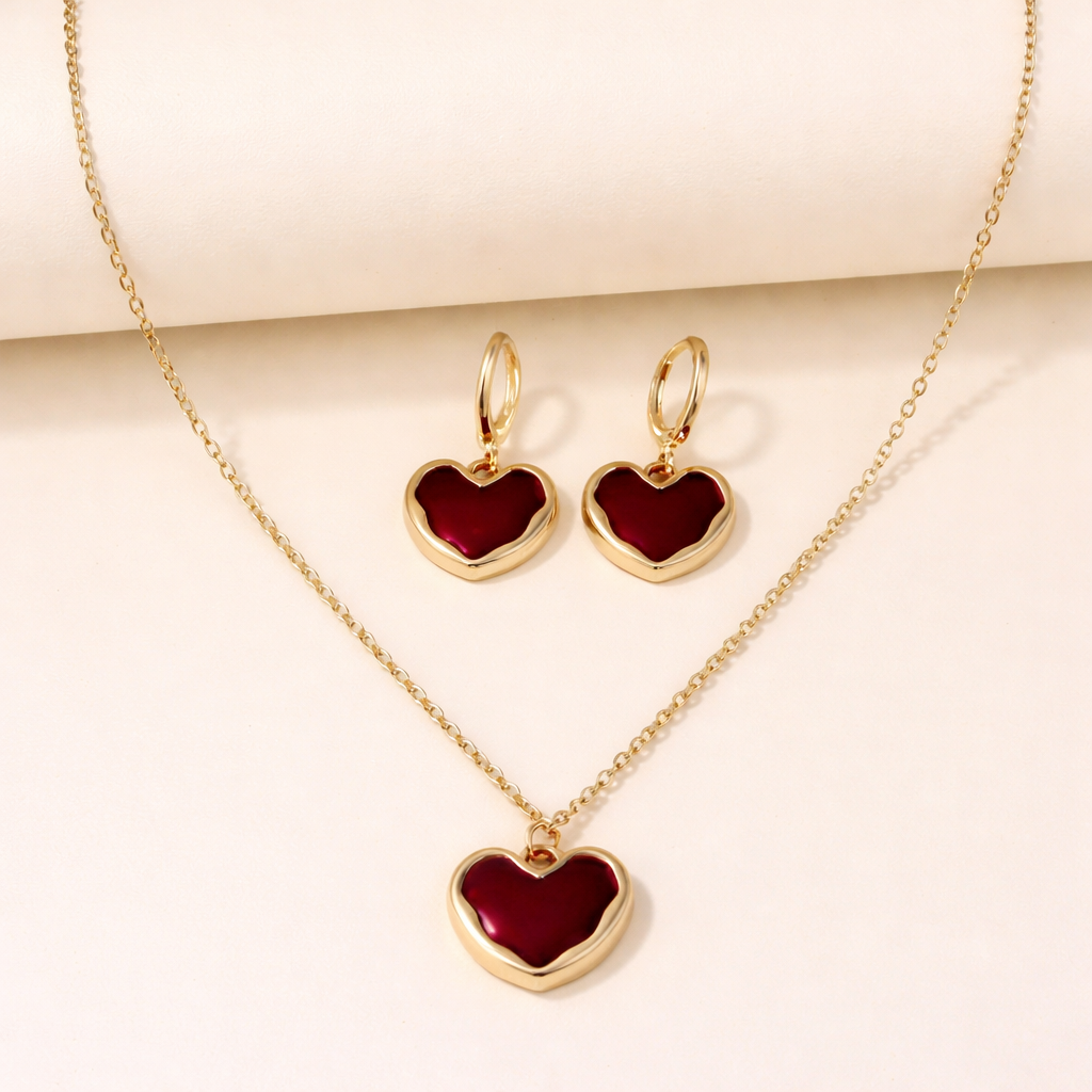 Heart Drop Necklace & Earrings set