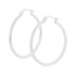 Pair of silver hoop earrings on a white background