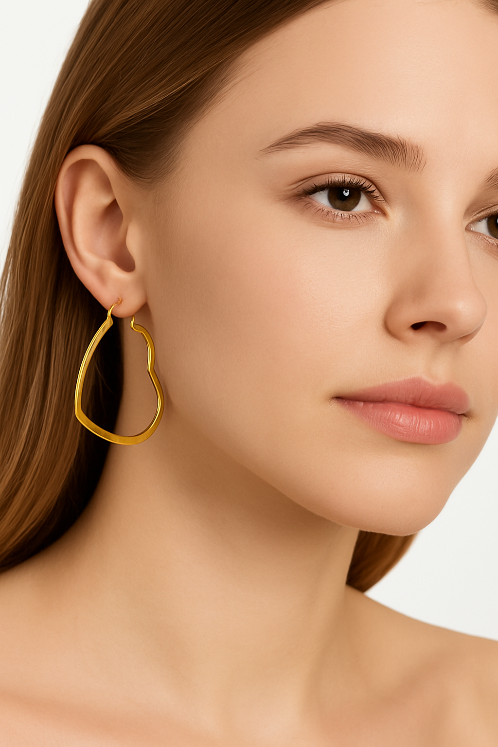Gold Heart Shaped Hoop Earrings