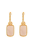 Gold earrings with pink stones on a white background