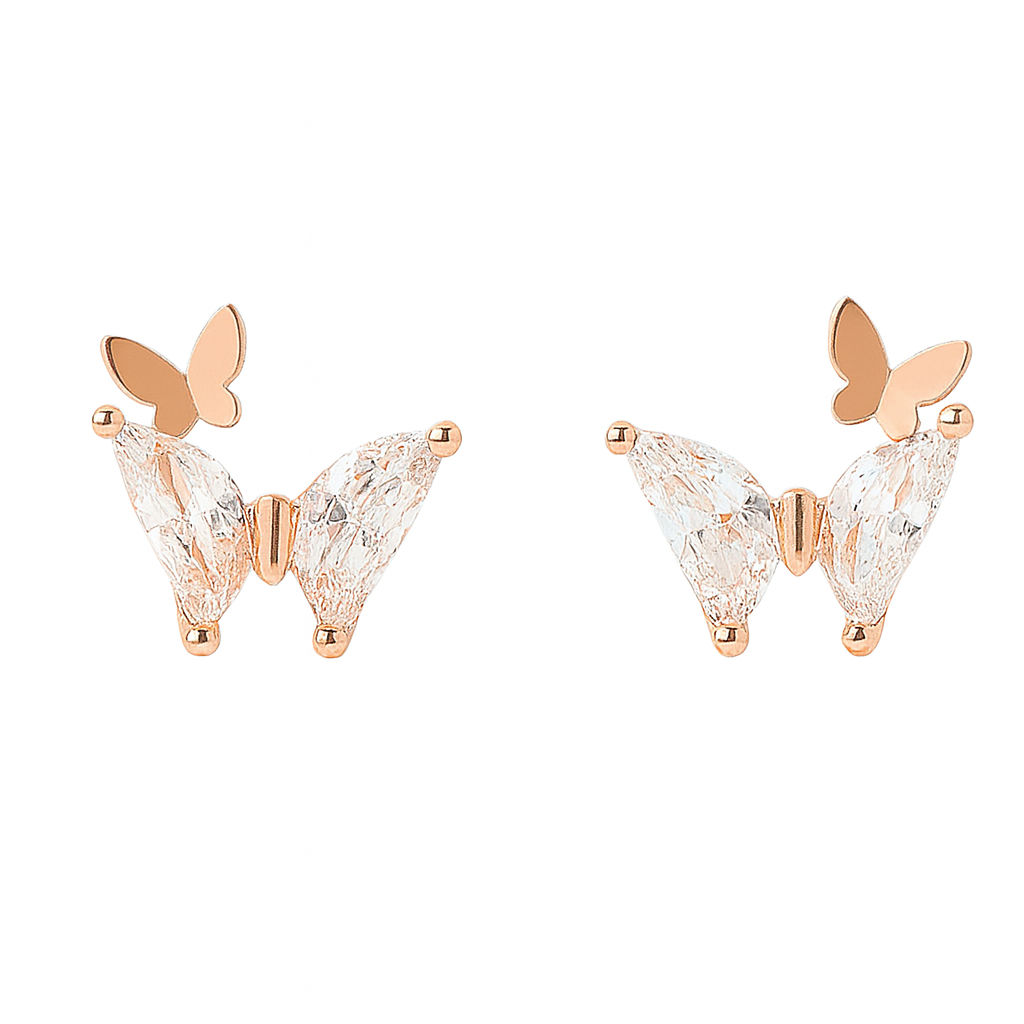 Crystal Butterfly Stud Earrings – Delicate Gold & Diamond Sparkle