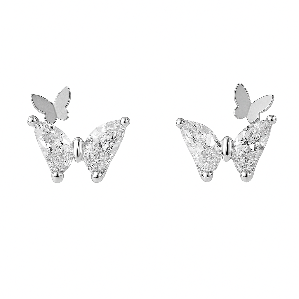 Crystal Butterfly Stud Earrings – Delicate Gold & Diamond Sparkle
