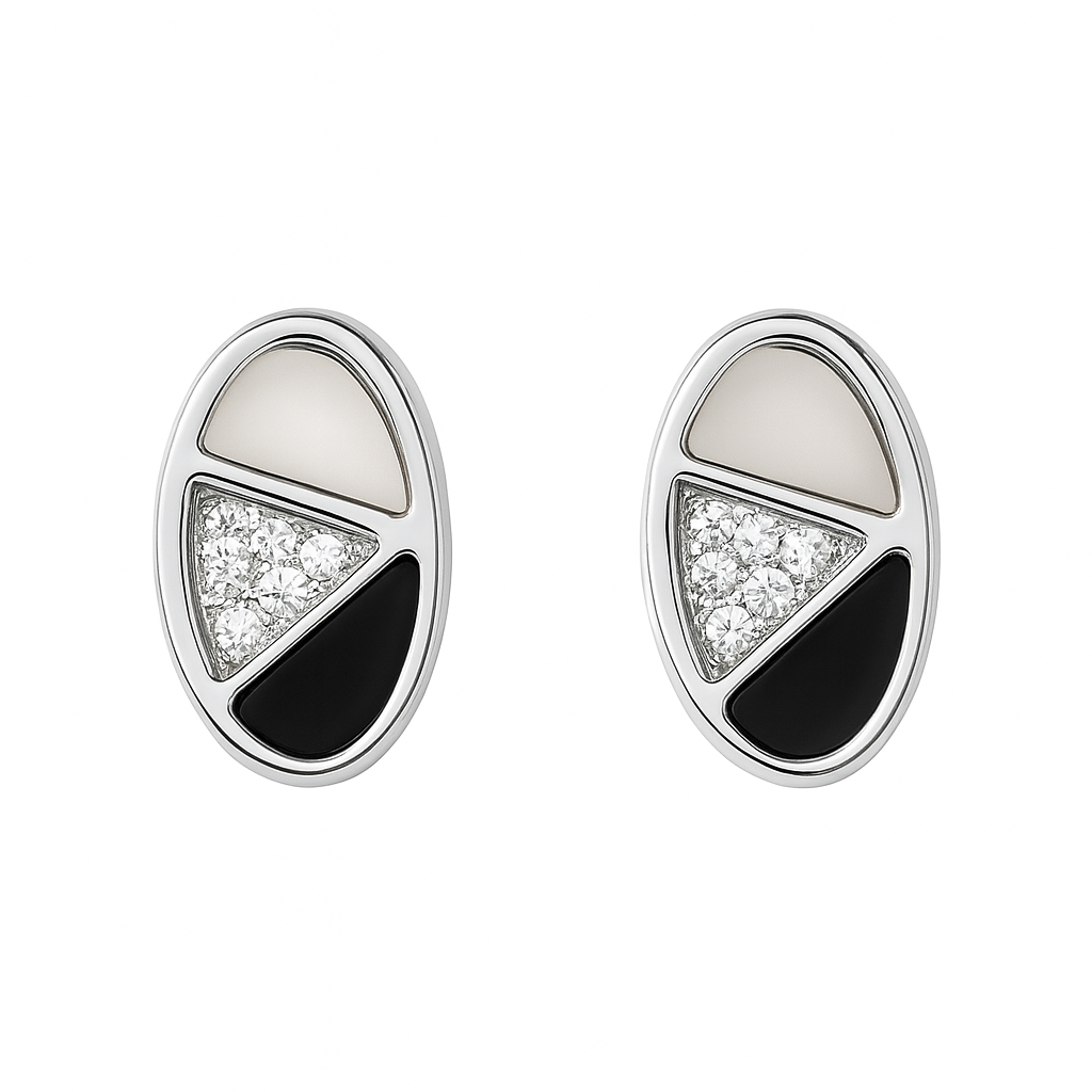 Geometric Stud Earrings with Enamel and Zircon Sparkle