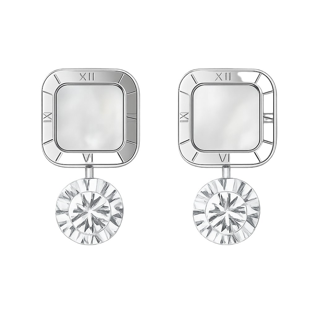 Gold Roman Square Mother of Pearl Earrings with Crystal Drops