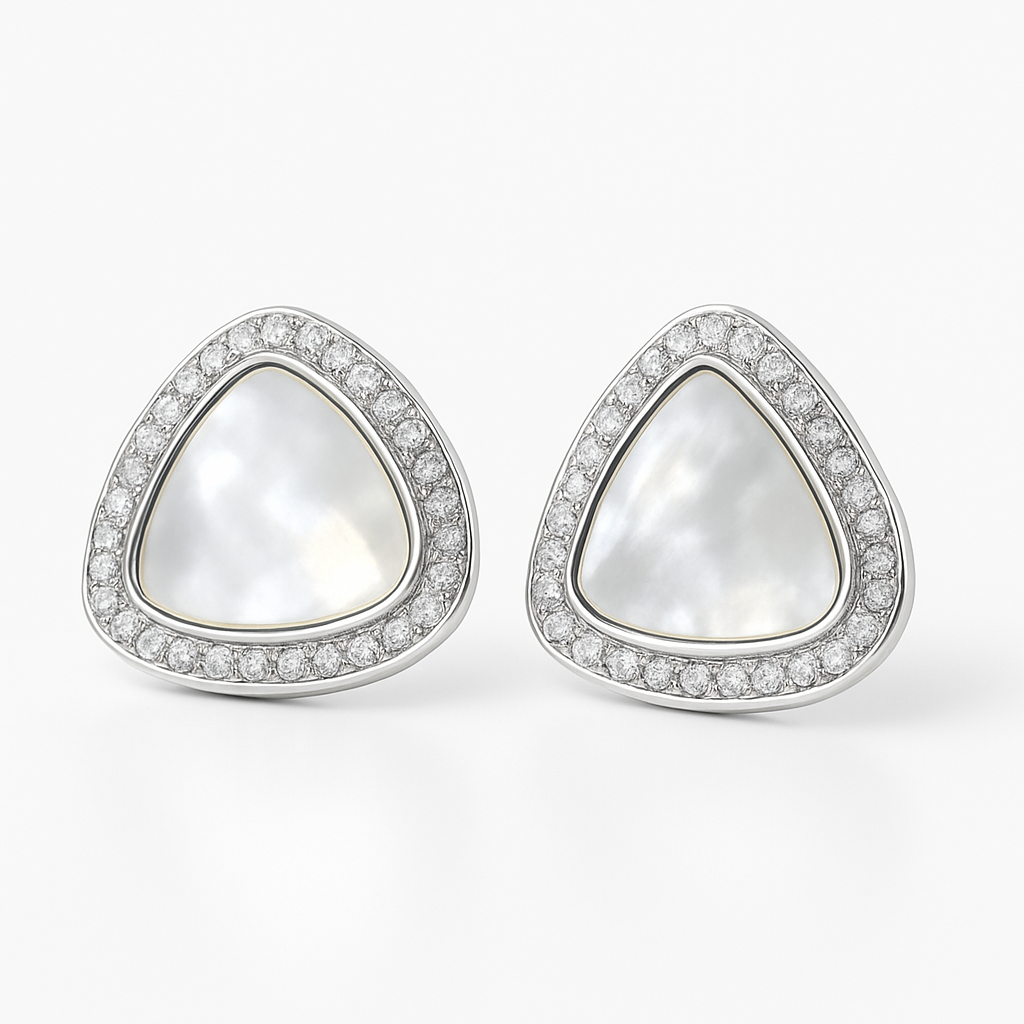 Gold Triangle Stud Earrings with Crystals