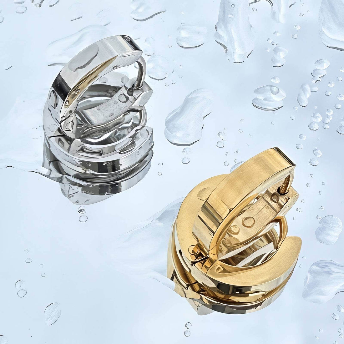 Classic Silver Hoop Earrings, 18K Gold Plated Steel