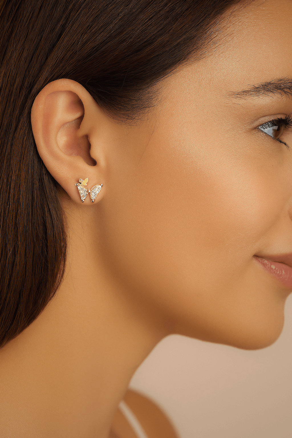 Crystal Butterfly Stud Earrings – Delicate Gold &amp; Diamond Sparkle