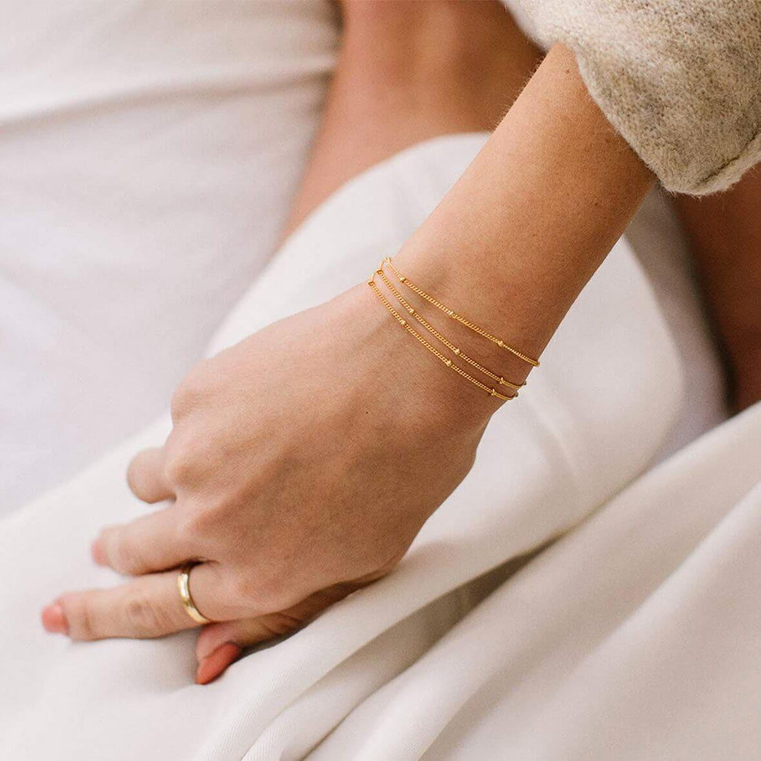 Triple Layer Gold Bracelet – 18K Plated with Crystal back Drop