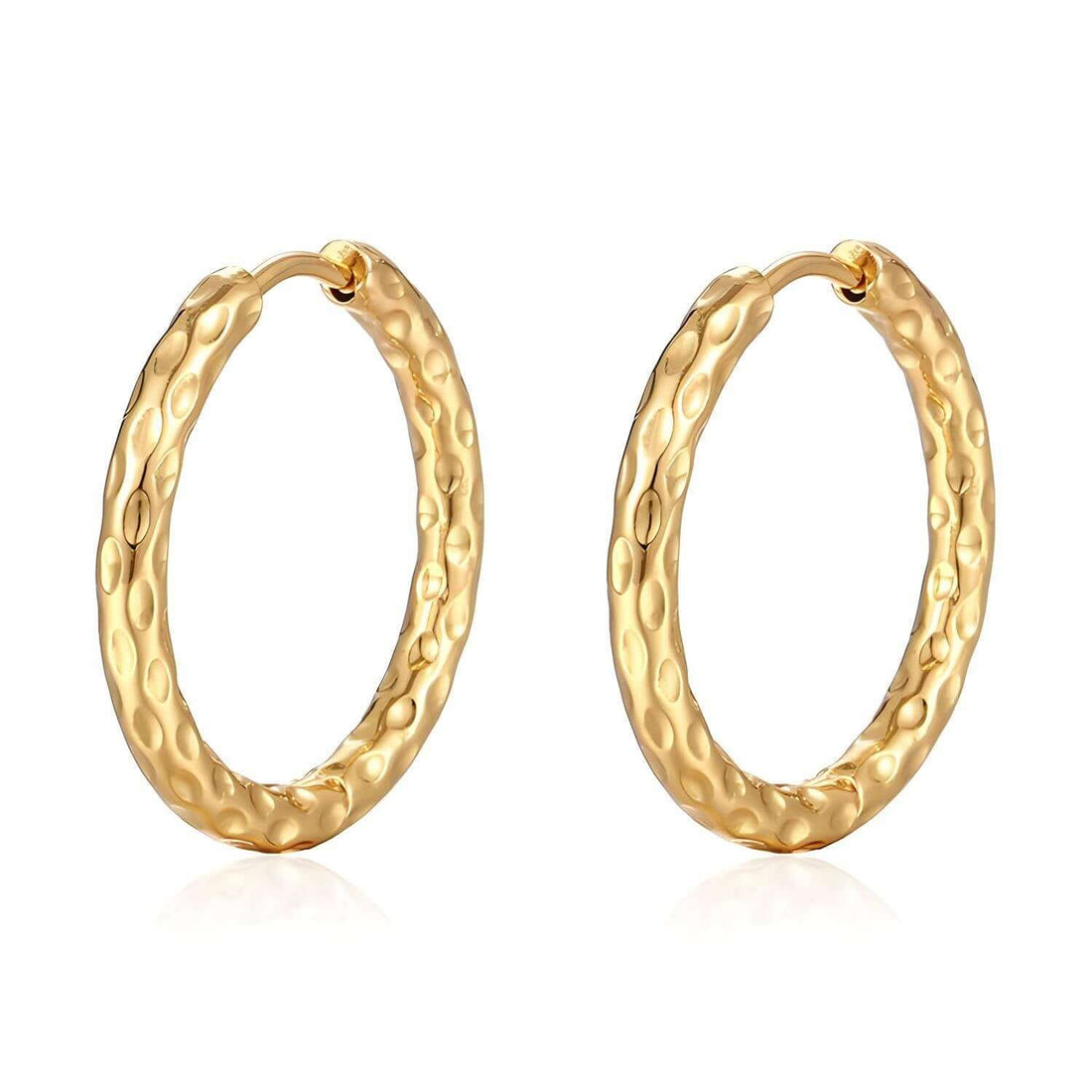 Hammered Hoop Earrings, 18K Gold Plated Steel