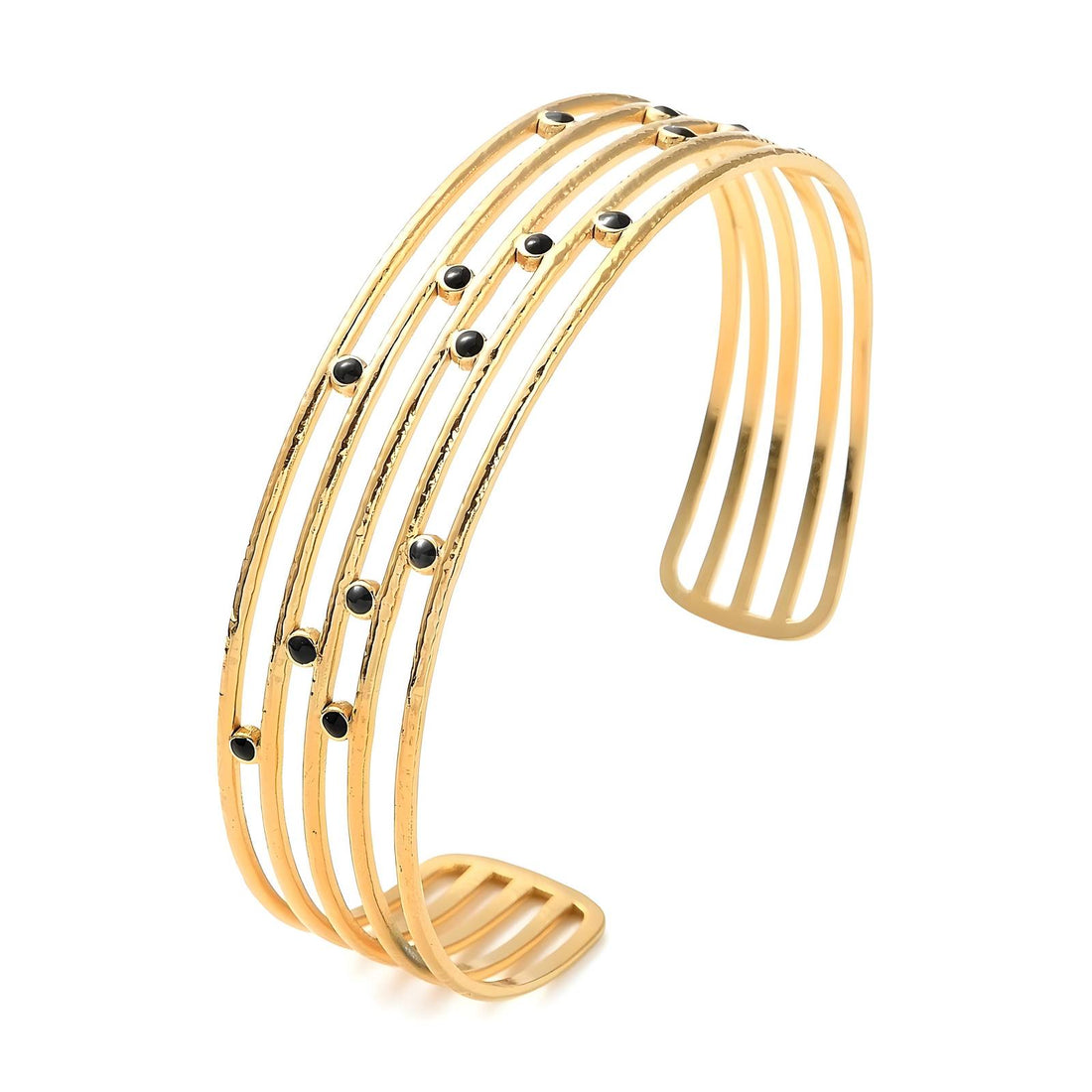 Black Dot Enamel Cuff Bracelet – 18K Gold Plated Stainless Steel