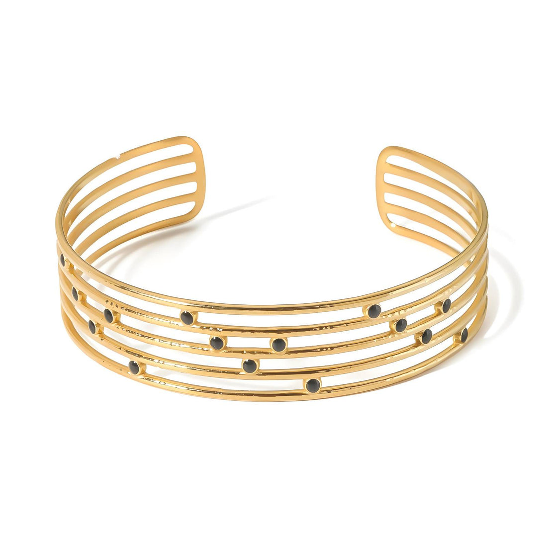 Black Dot Enamel Cuff Bracelet – 18K Gold Plated Stainless Steel