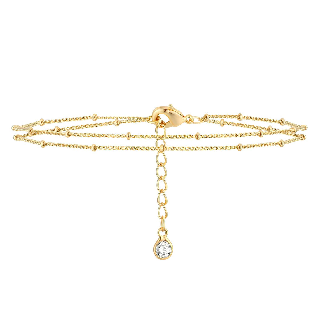 Layered Gold Chain Bracelet – 18K Plated with Drop Charm