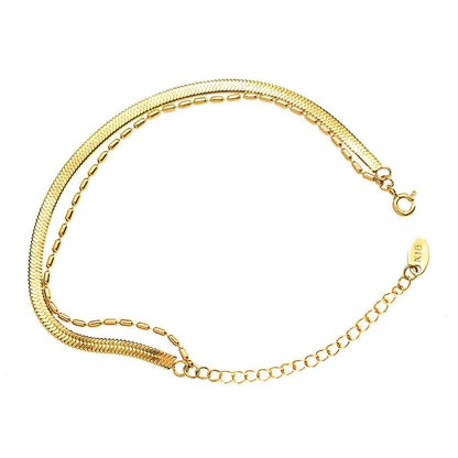 Flat Herringbone Anklet – 18K Gold Plated Steel