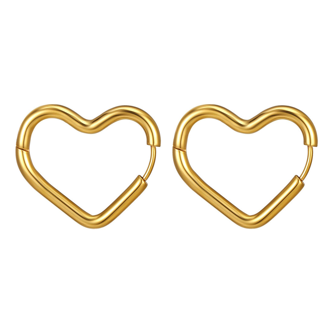 Hearts Hoop Earrings, 18K Gold Plated Steel