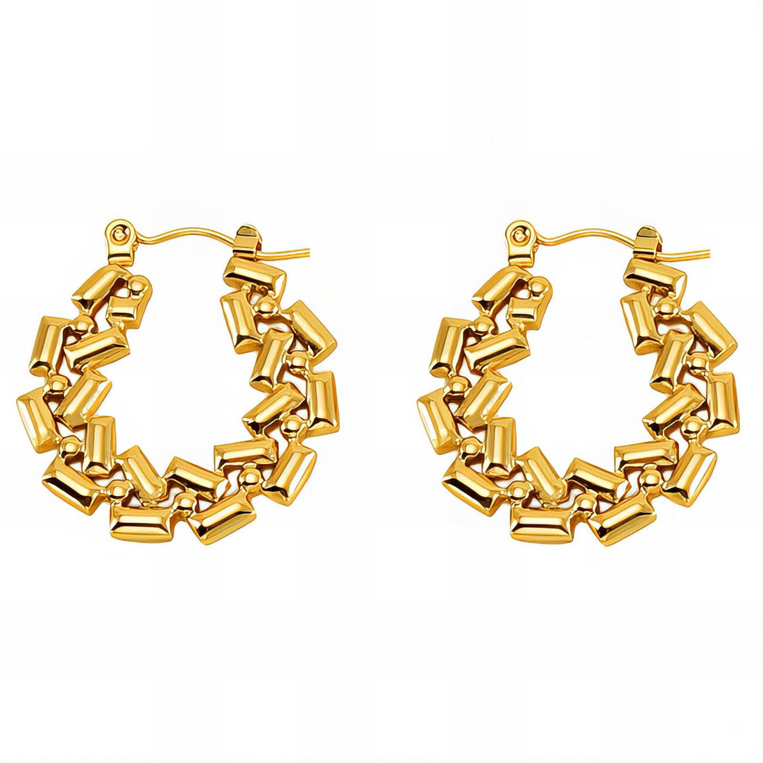 Geometric hoop Earrings, 18K Gold Plated Steel