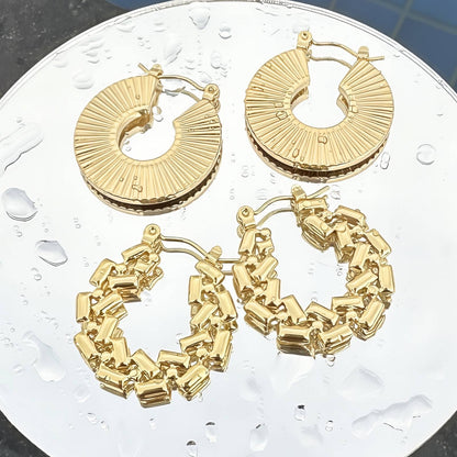 Geometric hoop Earrings, 18K Gold Plated Steel