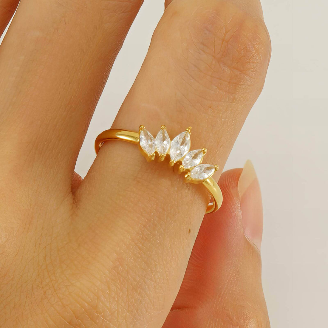 Marquise Cluster Ring, 18K Gold Plated Steel