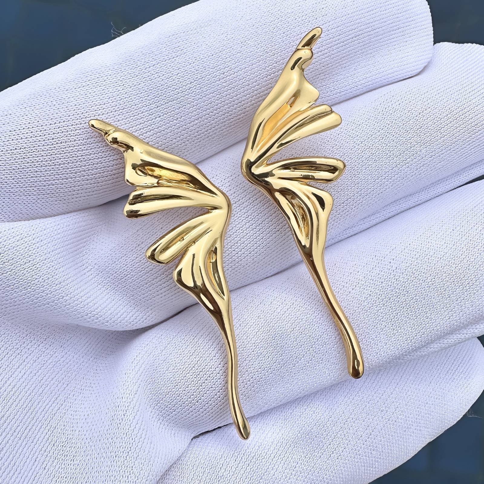 Butterfly Wing Earrings, 18K Gold Plated Steel