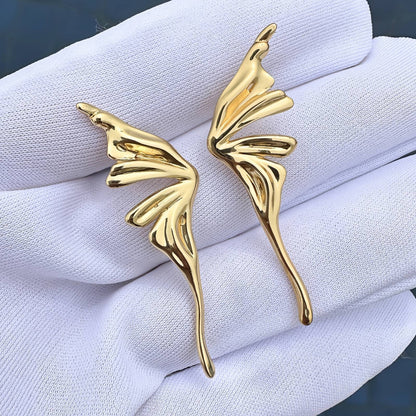 Butterfly Wing Earrings, 18K Gold Plated Steel