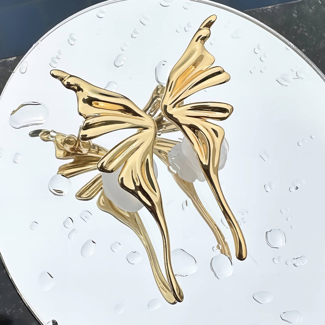 Butterfly Wing Earrings, 18K Gold Plated Steel