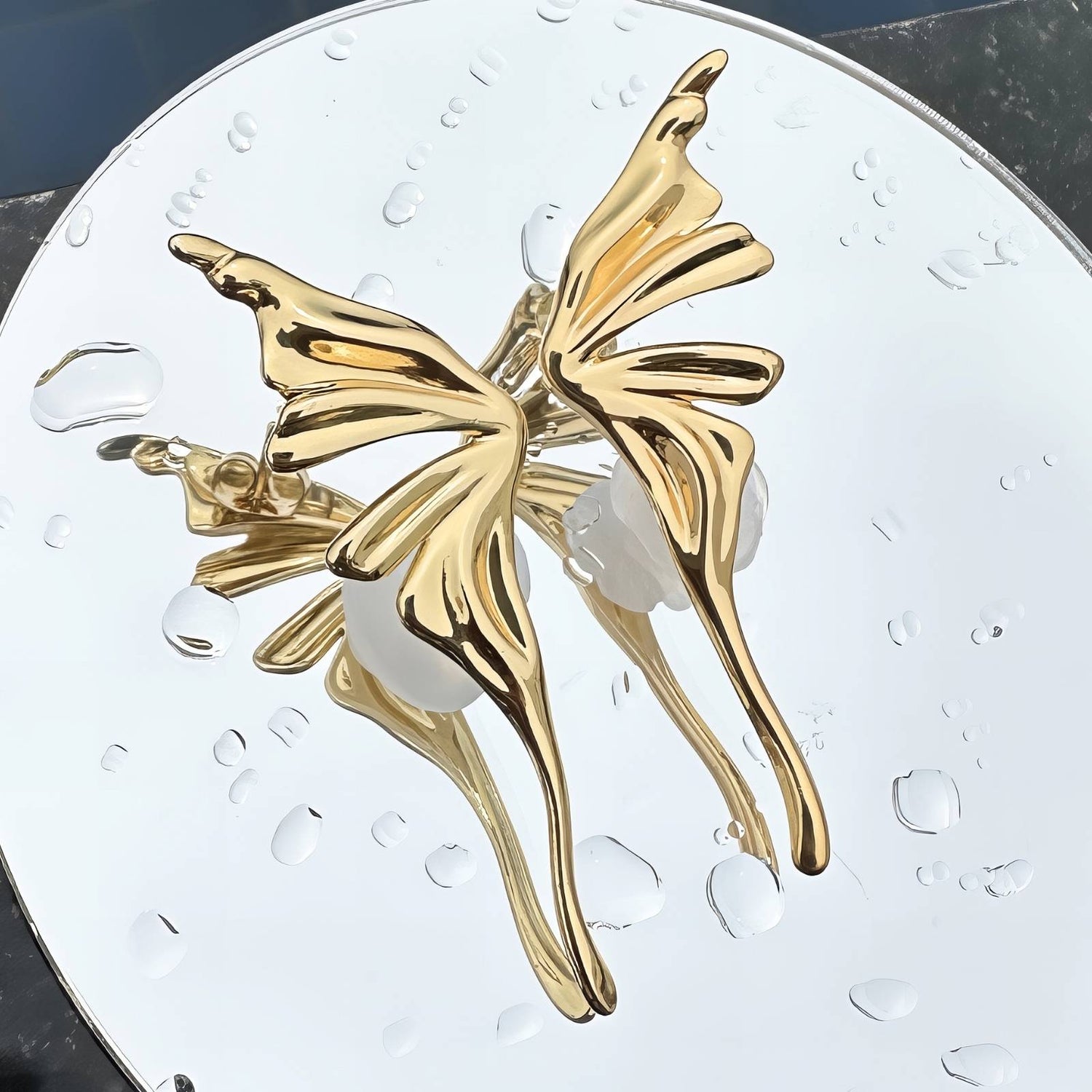 Butterfly Wing Earrings, 18K Gold Plated Steel