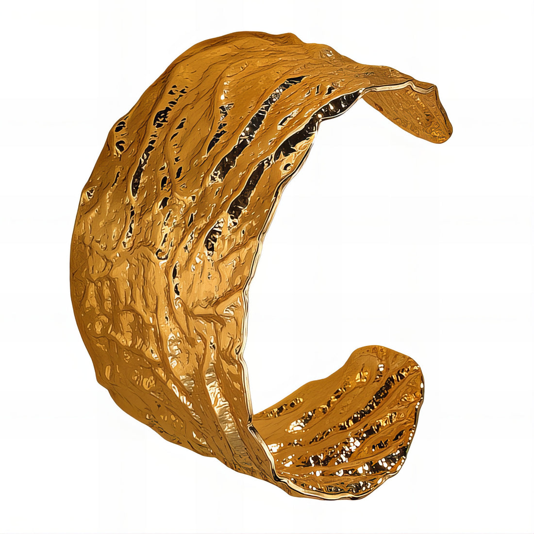 Sculpted Hammered Cuff Bracelet – 18K Gold Plated Steel