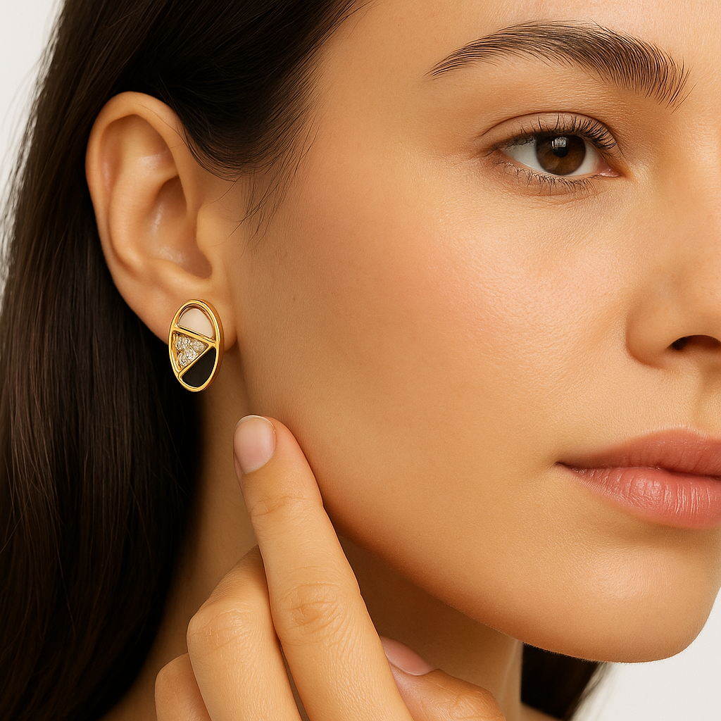 Geometric Stud Earrings with Enamel and Zircon Sparkle