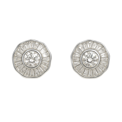 Silver Halo Stud Earrings with Round Crystals