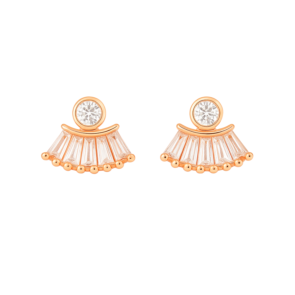 Rose Gold Fan Stud Earrings with Crystals