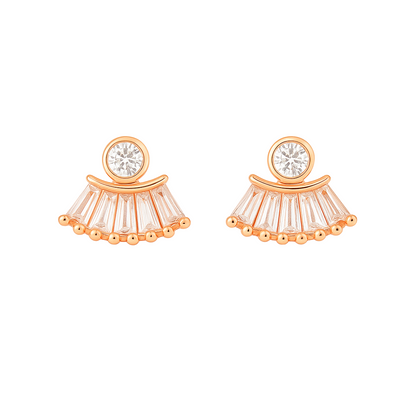 Rose Gold Fan Stud Earrings with Crystals