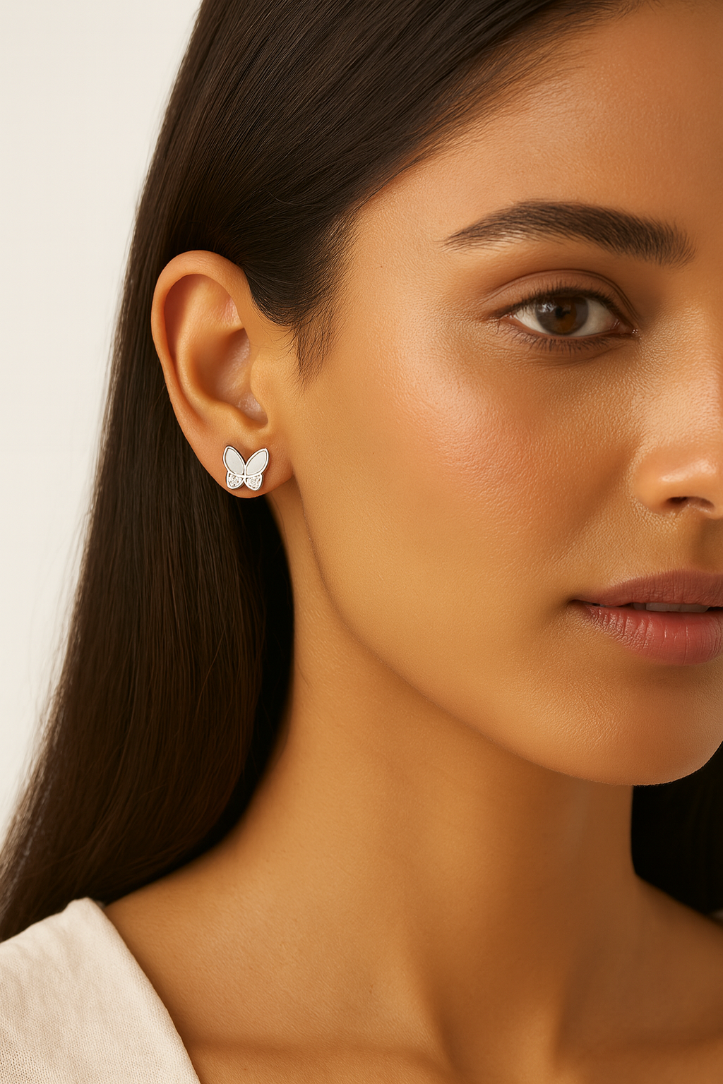 Silver Butterfly Stud Earrings with Crystals | Nyaara